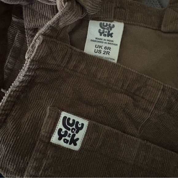 Lucy & Yak Brown Corduroy Overalls dungarees Sz 2 raw hem - Picture 7 of 8
